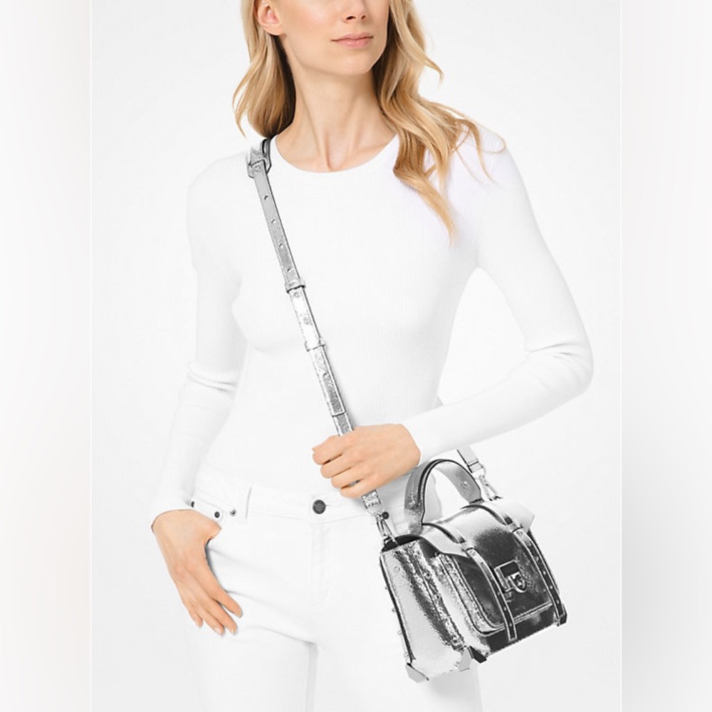 Manhattan Medium Crackled Metallic Leather Satchel - Picture 2 of 15